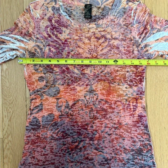 Prana Lottie Burnout Long Sleeve Top - Multi Pink Orange Boho Graphic Size M - Picture 6 of 6